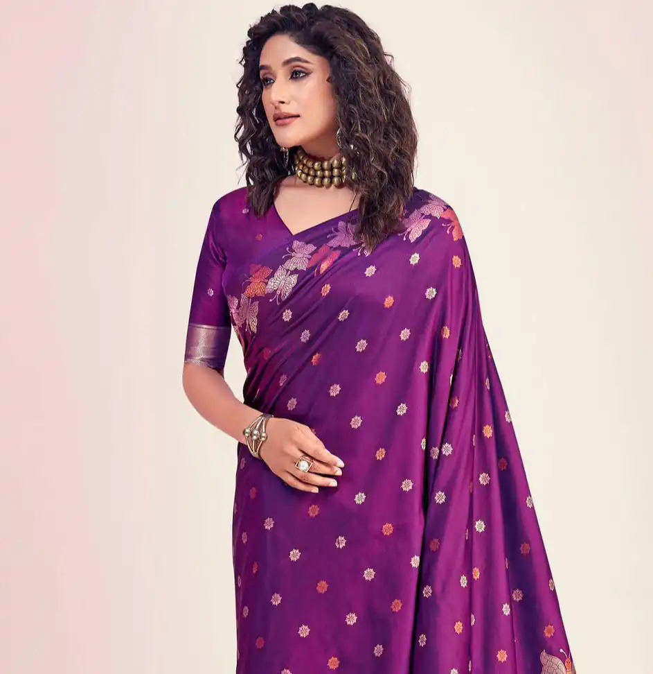 Purple Soft Lichi Silk Border Lace Work Saree | Sarees, Bollywood Sarees, Creative Sarees, Designer Sarees, Embroidered Sarees, Ethnic Saree, Modern Digital sarees, Party Wear Sarees