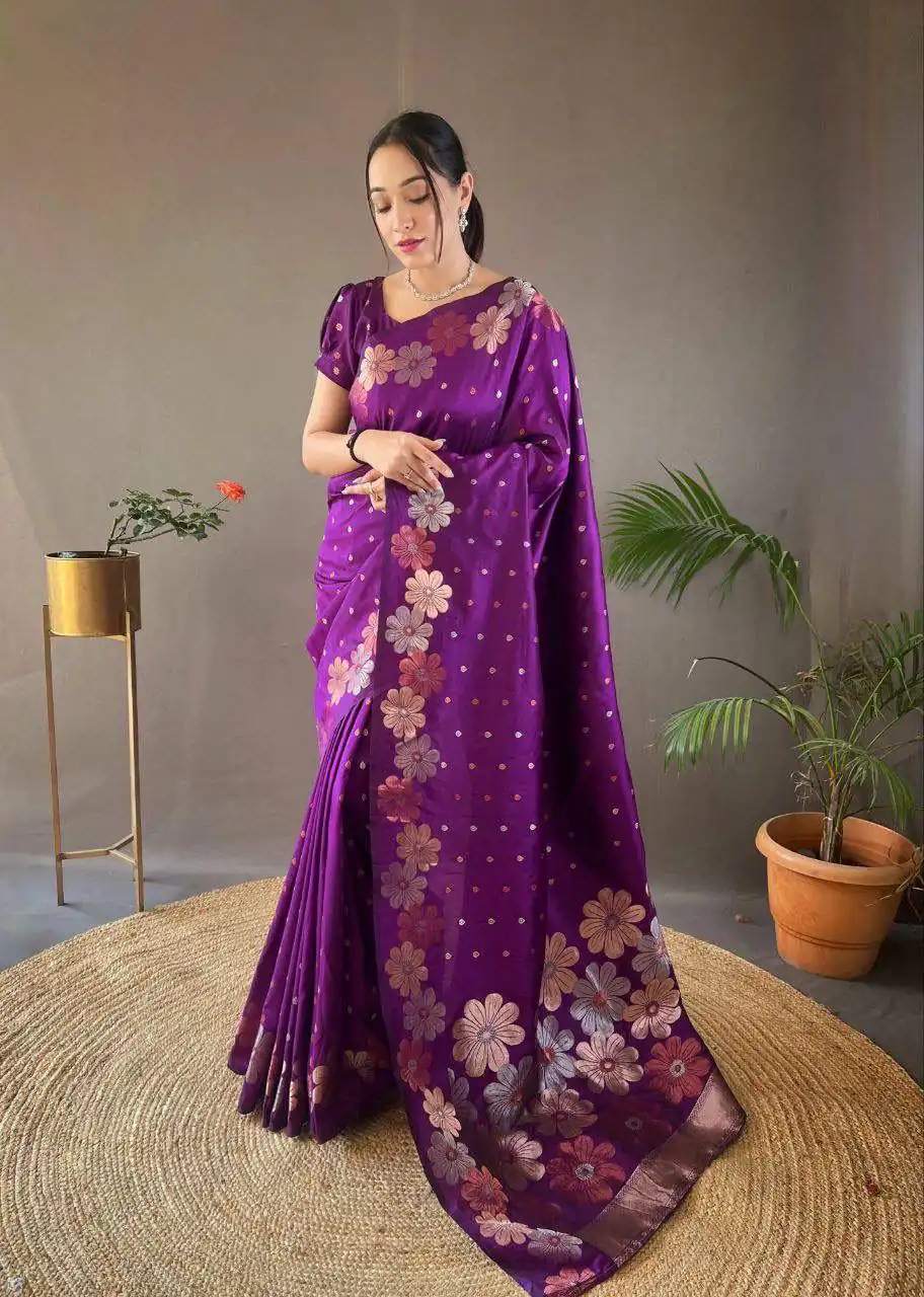 Purple Soft Lichi Silk Cloth With Lace Saree | Sarees, Bollywood Sarees, Creative Sarees, Designer Sarees, Embroidered Sarees, Ethnic Saree, Modern Digital sarees, Party Wear Sarees