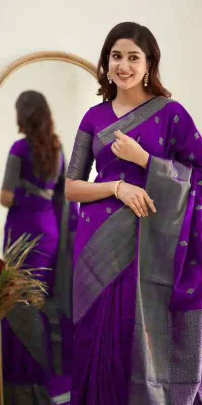 Purple Soft Lichi Silk Lace Border Saree | Sarees, Bollywood Sarees, Creative Sarees, Designer Sarees, Embroidered Sarees, Ethnic Saree, Modern Digital sarees, Party Wear Sarees