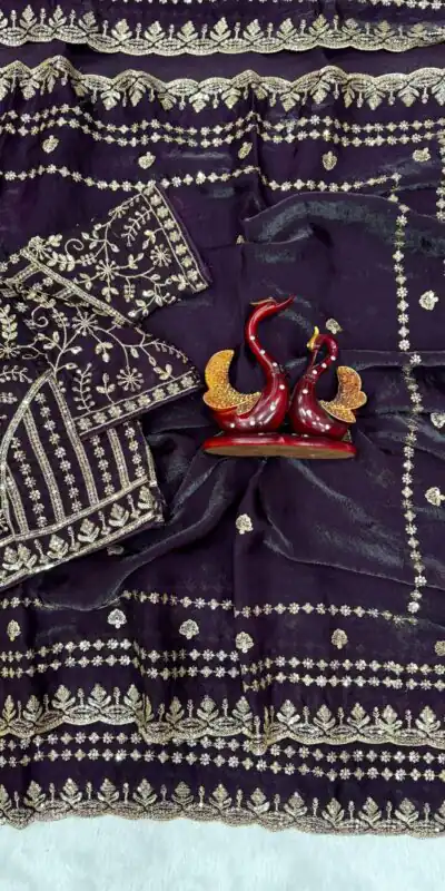 Purple Soft Space Silk Zari Embroidery Work Saree | Sarees, Bollywood Sarees, Creative Sarees, Designer Sarees, Embroidered Sarees, Ethnic Saree, Modern Digital sarees, Party Wear Sarees
