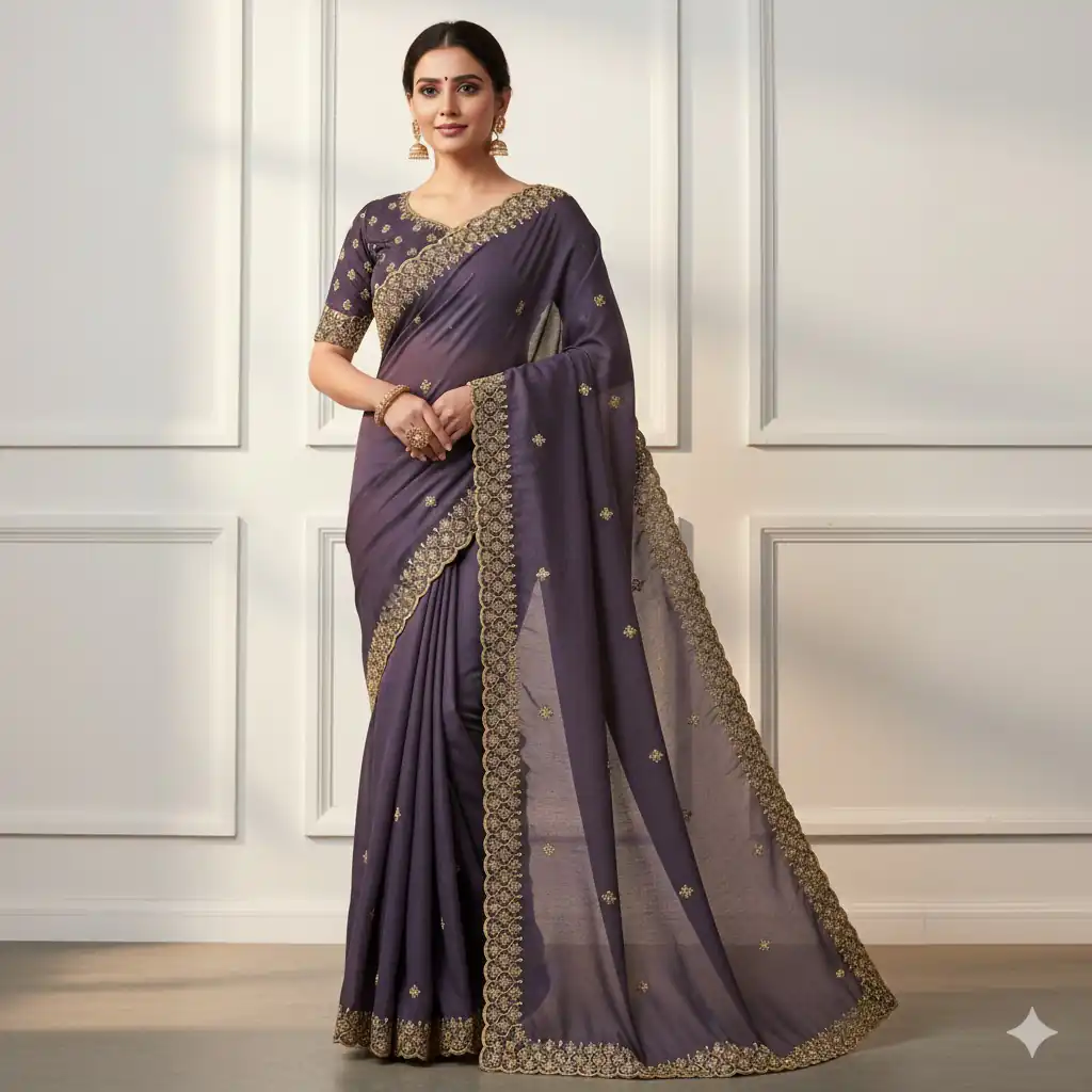 Purple Star Georgette Embroidery Work Saree | Sarees, Bollywood Sarees, Creative Sarees, Designer Sarees, Embroidered Sarees, Ethnic Saree, Modern Digital sarees, Party Wear Sarees