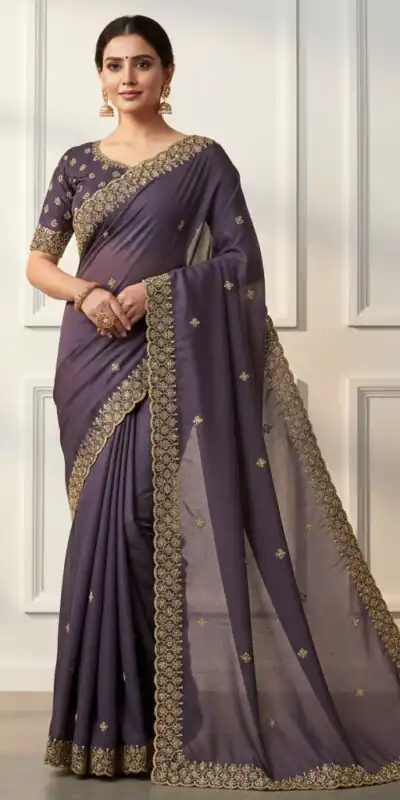 Purple Star Georgette Embroidery Work Saree | Sarees, Bollywood Sarees, Creative Sarees, Designer Sarees, Embroidered Sarees, Ethnic Saree, Modern Digital sarees, Party Wear Sarees
