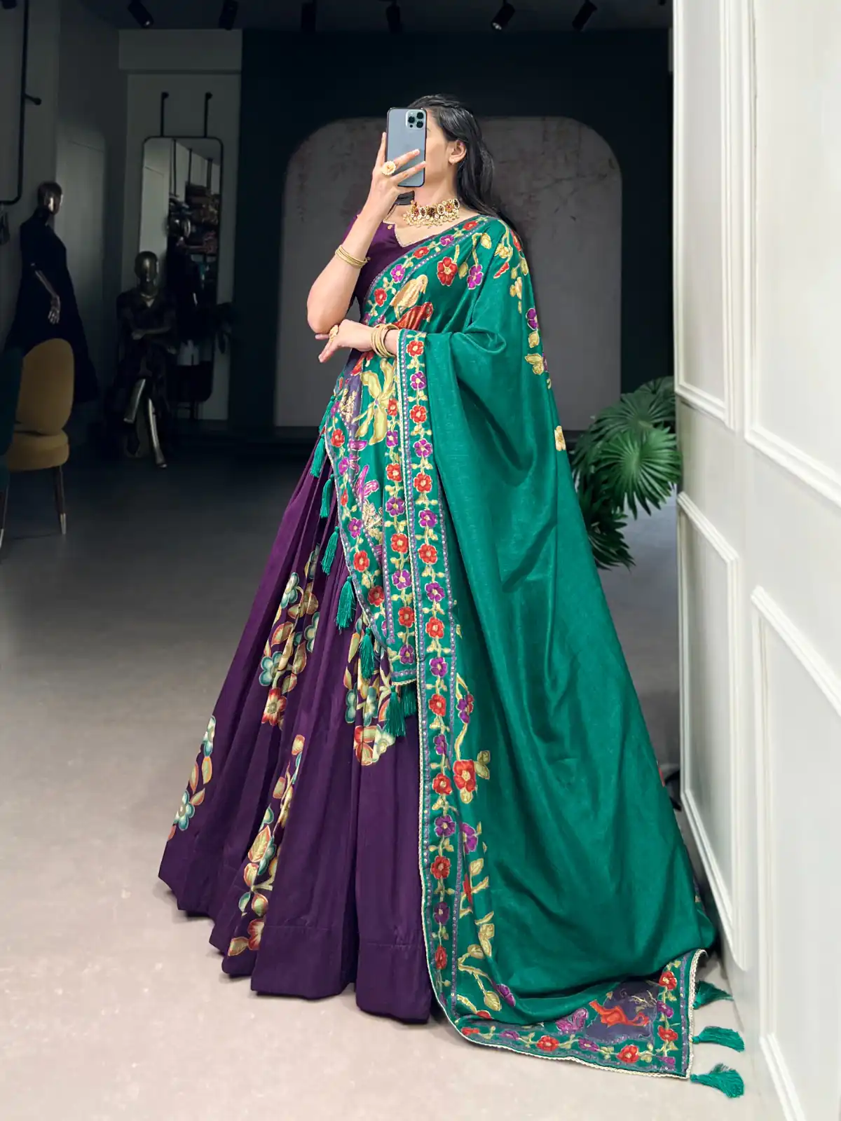 Purple Tushar Silk Printed Foil Work Lehenga Choli | Lehenga, Bollywood Lehenga, Creative Lehenga, Designer Lehenga, Embroidered Lehenga, Party Wear Lehenga