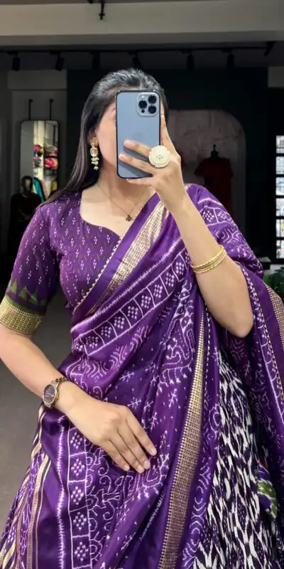 Purple Tussar Silk Ikkat Print Foil Work Lehenga Choli | Lehenga, Bollywood Lehenga, Creative Lehenga, Designer Lehenga, Embroidered Lehenga, Party Wear Lehenga
