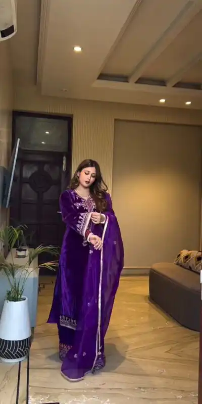 Purple Velvet Embroidery Work Salwar Suit | Jump Suits, Tops & Bottoms, Track Suits, Salwar suit, Casual Suits, Creative suits, Designer Suits, Palazzo Suits, Party Wear Suits, Patiala Suits, Straight Suits, Trendy Wear