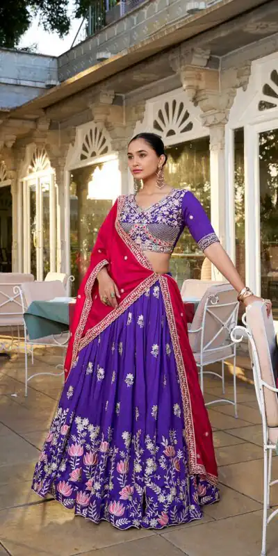 Purple Vichitra Sequins Lehenga Choli | Lehenga, Bollywood Lehenga, Creative Lehenga, Designer Lehenga, Embroidered Lehenga, Party Wear Lehenga
