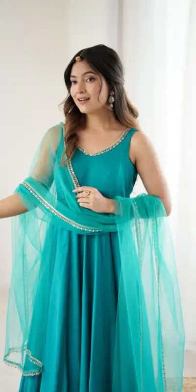 Rama Roman Silk Chanderi Mirror Work Gown | Gowns, Bollywood Gowns, Creative Gowns, Designer Gowns, Embroidered Gowns, Party Wear Gowns