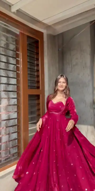 Rani Pink Fendy Silk Lace Work Gown | Gowns, Bollywood Gowns, Creative Gowns, Designer Gowns, Embroidered Gowns, Party Wear Gowns