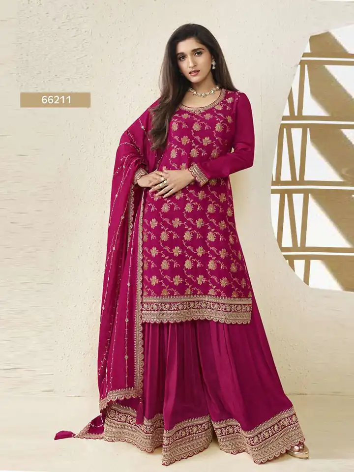 Rani Pink Jacquard Silk Chinon Multi Work Salwar Suit | Jump Suits, Salwar suit, Casual Suits, Creative suits, Designer Suits, Palazzo Suits, Party Wear Suits, Patiala Suits, Straight Suits