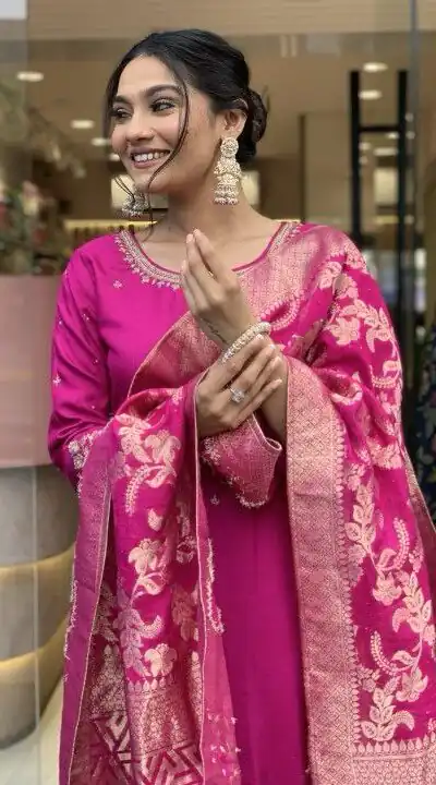 Rani Pink Roman Silk Coding Work Salwar Suit | Jump Suits, Salwar suit, Casual Suits, Creative suits, Designer Suits, Palazzo Suits, Party Wear Suits, Patiala Suits, Straight Suits