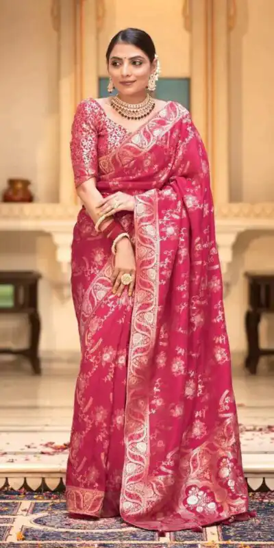 Rani Pink Soft Litchi Silk All Over Weaving Saree | Sarees, Bollywood Sarees, Creative Sarees, Designer Sarees, Embroidered Sarees, Ethnic Saree, Modern Digital sarees, Party Wear Sarees