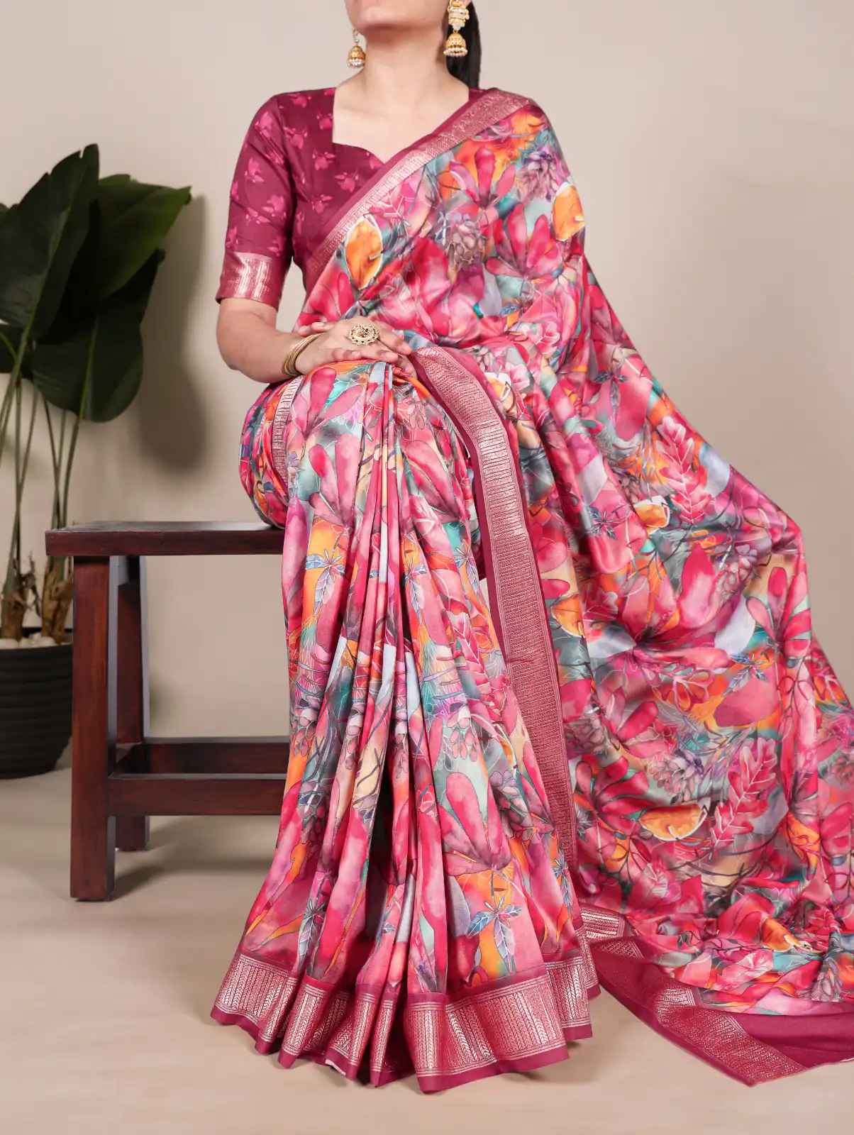 Rani Pink Tushar Silk With Viscose Border Printed Saree | Sarees, Bollywood Sarees, Creative Sarees, Designer Sarees, Embroidered Sarees, Ethnic Saree, Modern Digital sarees, Party Wear Sarees