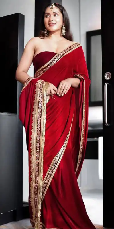 Red 9000 Velvet Embroidery Work Saree | Sarees, Bollywood Sarees, Creative Sarees, Designer Sarees, Embroidered Sarees, Ethnic Saree, Modern Digital sarees, Party Wear Sarees