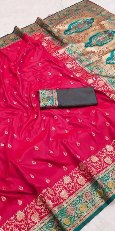 Red Banarasi Silk Gold Zari Border Saree | Sarees, Bollywood Sarees, Creative Sarees, Designer Sarees, Embroidered Sarees, Ethnic Saree, Modern Digital sarees, Party Wear Sarees