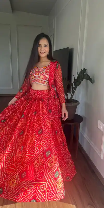 Red Bandhrej Heavy Embroidery Sequence Lehenga Choli | Lehenga, Bollywood Lehenga, Creative Lehenga, Designer Lehenga, Embroidered Lehenga, Party Wear Lehenga