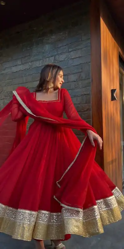 Red Blooming Gorgette Lace Work Salwar Suit | Jump Suits, Salwar suit, Casual Suits, Creative suits, Designer Suits, Palazzo Suits, Party Wear Suits, Patiala Suits, Straight Suits