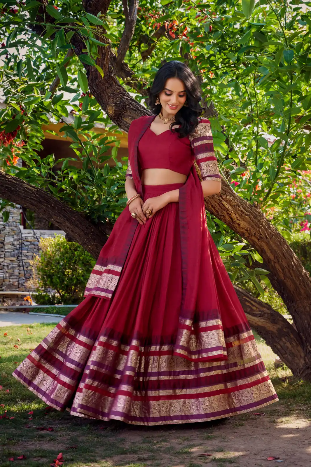 Red Chanderi Plain Lehenga Choli | Lehenga, Bollywood Lehenga, Creative Lehenga, Designer Lehenga, Embroidered Lehenga, Party Wear Lehenga
