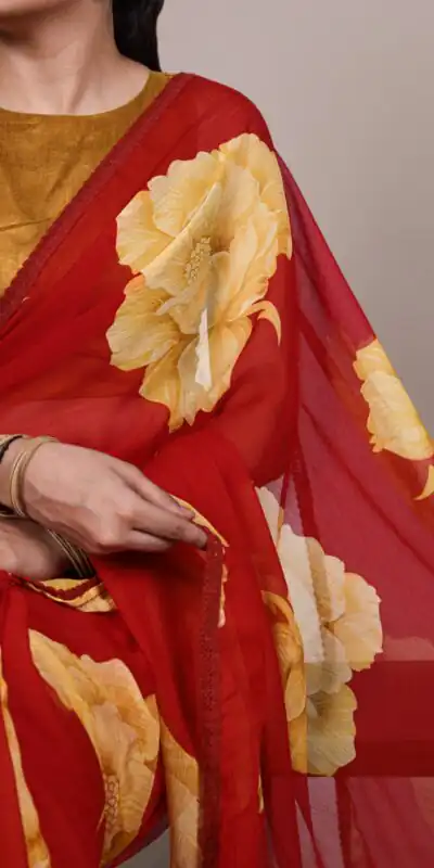 Red Chiffon With Lace Work Saree | Sarees, Bollywood Sarees, Creative Sarees, Designer Sarees, Embroidered Sarees, Ethnic Saree, Modern Digital sarees, Party Wear Sarees