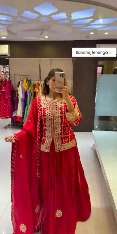 Red Chinon Digital Print Embroidery Work Lehenga Choli | Lehenga, Bollywood Lehenga, Creative Lehenga, Designer Lehenga, Embroidered Lehenga, Party Wear Lehenga