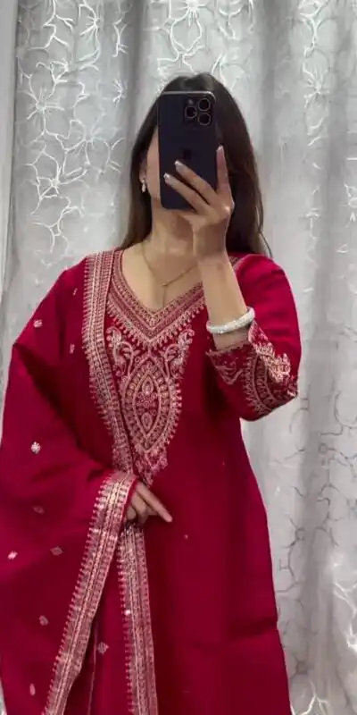 Red Chinon Embroidery Coding Work Salwar Suit | Jump Suits, Salwar suit, Casual Suits, Creative suits, Designer Suits, Palazzo Suits, Party Wear Suits, Patiala Suits, Straight Suits