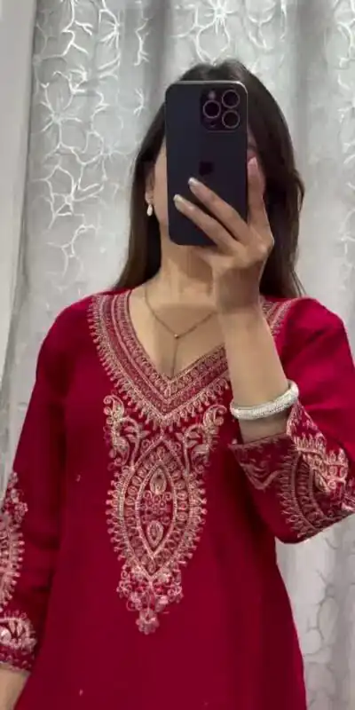 Red Chinon Embroidery Coding Work Salwar Suit | Jump Suits, Salwar suit, Casual Suits, Creative suits, Designer Suits, Palazzo Suits, Party Wear Suits, Patiala Suits, Straight Suits