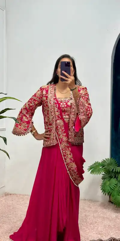 Red Chinon Embroidery Lace Work Saree | Sarees, Bollywood Sarees, Creative Sarees, Designer Sarees, Embroidered Sarees, Ethnic Saree, Modern Digital sarees, Party Wear Sarees