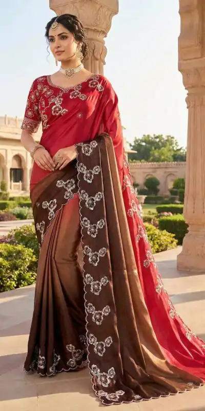 Red Chinon Embroidery Work Saree | Sarees, Bollywood Sarees, Creative Sarees, Designer Sarees, Embroidered Sarees, Ethnic Saree, Modern Digital sarees, Party Wear Sarees