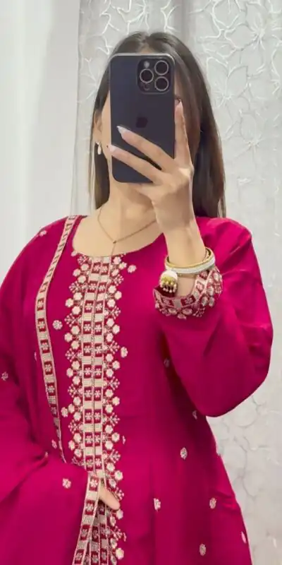 Red Chinon Embroidery Work With Kali Salwar Suit | Jump Suits, Salwar suit, Casual Suits, Creative suits, Designer Suits, Palazzo Suits, Party Wear Suits, Patiala Suits, Straight Suits