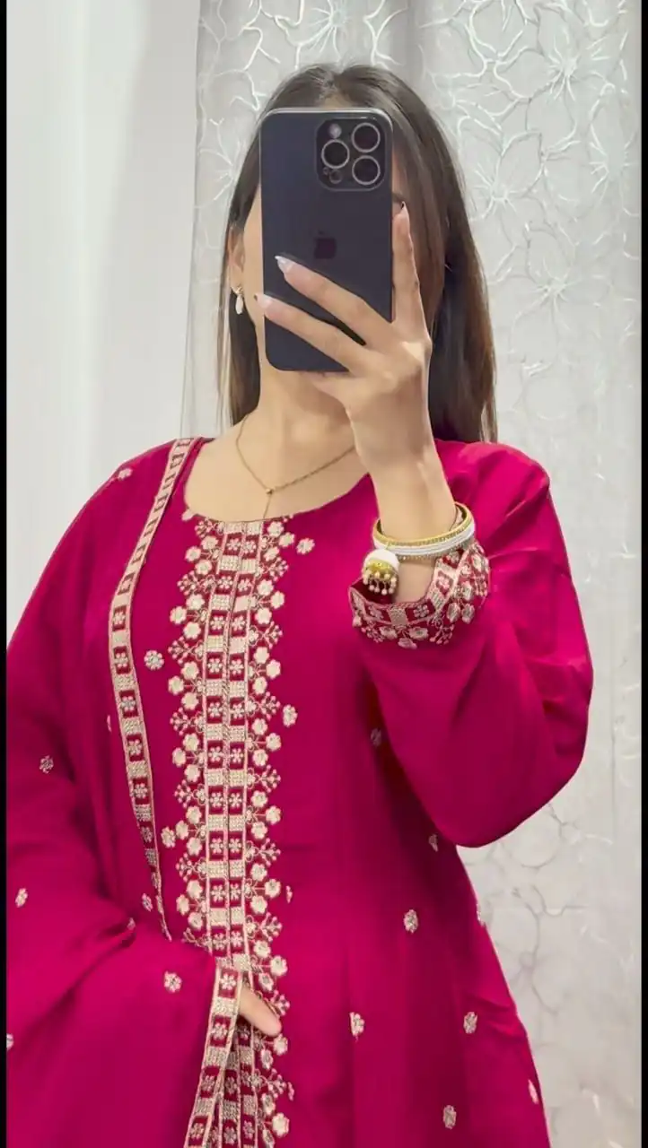 Red Chinon Embroidery Work With Kali Salwar Suit | Jump Suits, Salwar suit, Casual Suits, Creative suits, Designer Suits, Palazzo Suits, Party Wear Suits, Patiala Suits, Straight Suits