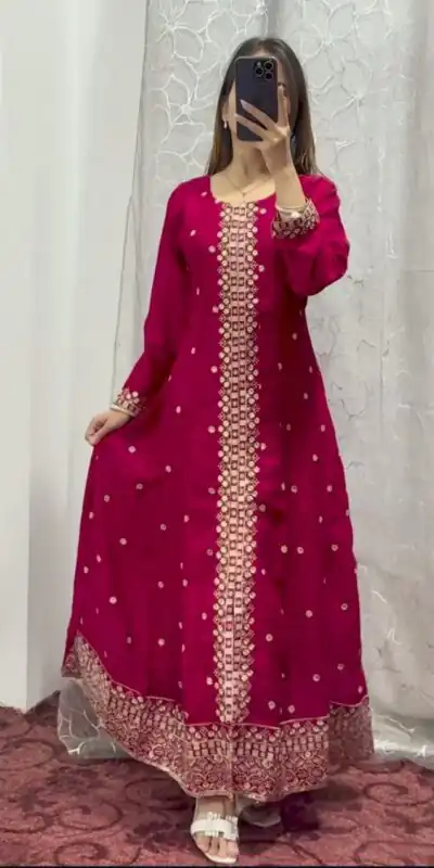 Red Chinon Embroidery Work With Kali Salwar Suit | Jump Suits, Salwar suit, Casual Suits, Creative suits, Designer Suits, Palazzo Suits, Party Wear Suits, Patiala Suits, Straight Suits