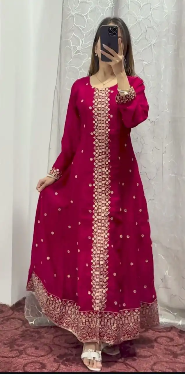 Red Chinon Embroidery Work With Kali Salwar Suit | Jump Suits, Salwar suit, Casual Suits, Creative suits, Designer Suits, Palazzo Suits, Party Wear Suits, Patiala Suits, Straight Suits