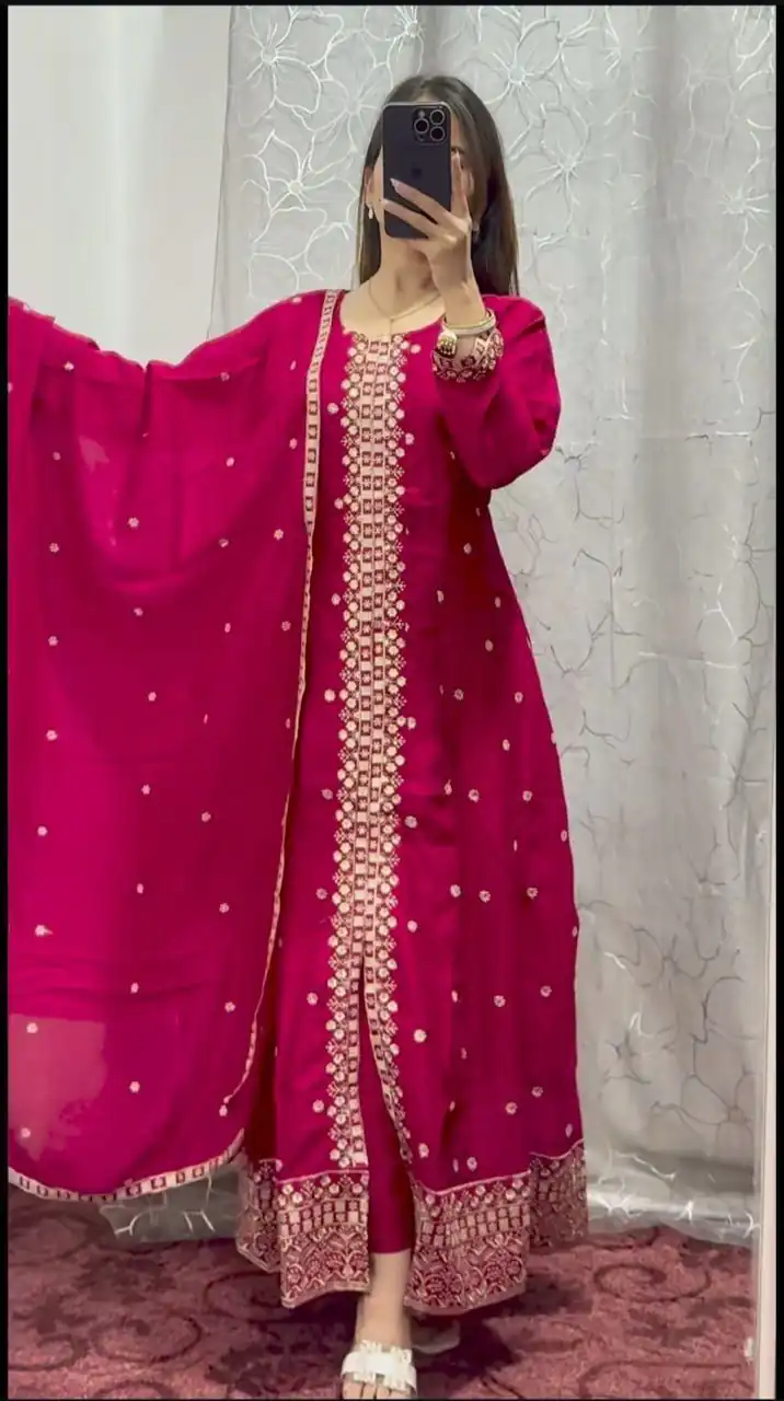 Red Chinon Embroidery Work With Kali Salwar Suit | Jump Suits, Salwar suit, Casual Suits, Creative suits, Designer Suits, Palazzo Suits, Party Wear Suits, Patiala Suits, Straight Suits