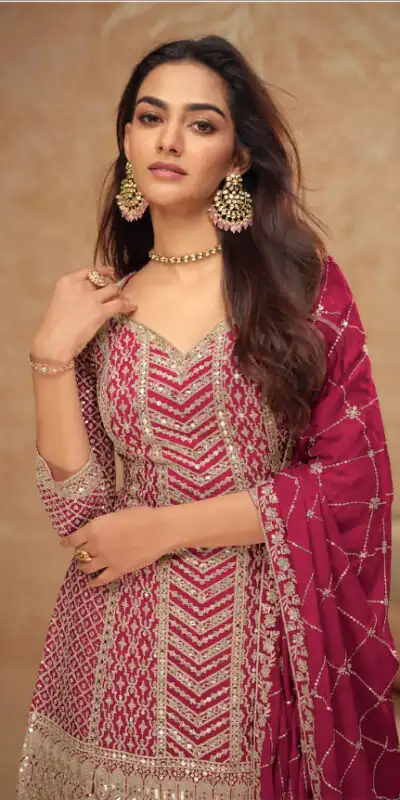 Red Chinon Sequence Work Salwar Suit | Jump Suits, Salwar suit, Casual Suits, Creative suits, Designer Suits, Palazzo Suits, Party Wear Suits, Patiala Suits, Straight Suits
