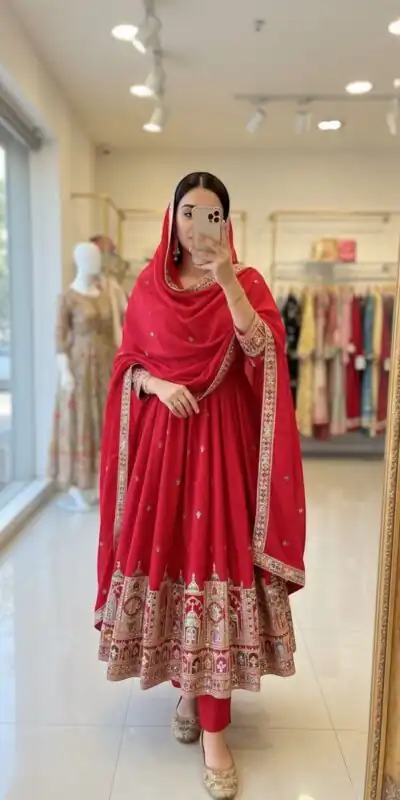 Red Chinon Silk Coding Dori Sequence Work Gown | Gowns, Bollywood Gowns, Creative Gowns, Designer Gowns, Embroidered Gowns, Party Wear Gowns