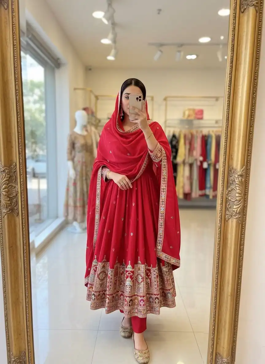 Red Chinon Silk Coding Dori Sequence Work Gown | Gowns, Bollywood Gowns, Creative Gowns, Designer Gowns, Embroidered Gowns, Party Wear Gowns