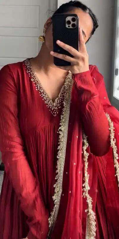 Red Chinon Silk Embroidery Gown | Jump Suits, Salwar suit, Casual Suits, Creative suits, Designer Suits, Palazzo Suits, Party Wear Suits, Patiala Suits, Straight Suits