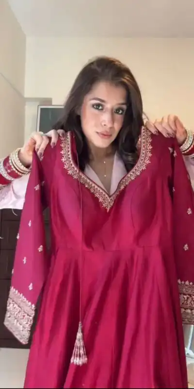 Red Chinon Silk Lace Work Digital Print Gown | Gowns, Bollywood Gowns, Creative Gowns, Designer Gowns, Embroidered Gowns, Party Wear Gowns