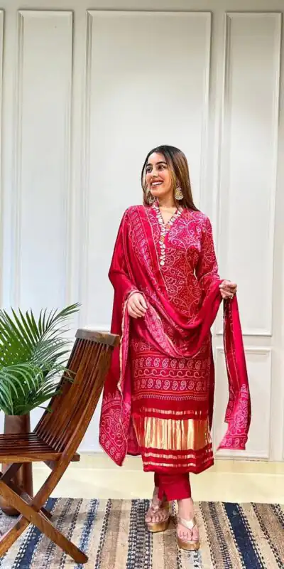 Red Chinon Silk Wide Digital Print Coding Work Salwar Suit | Jump Suits, Salwar suit, Casual Suits, Creative suits, Designer Suits, Palazzo Suits, Party Wear Suits, Patiala Suits, Straight Suits