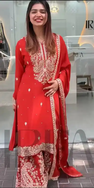 Red Chinon Silk With Embroidery Work Salwar Suit | Jump Suits, Salwar suit, Casual Suits, Creative suits, Designer Suits, Palazzo Suits, Party Wear Suits, Patiala Suits, Straight Suits