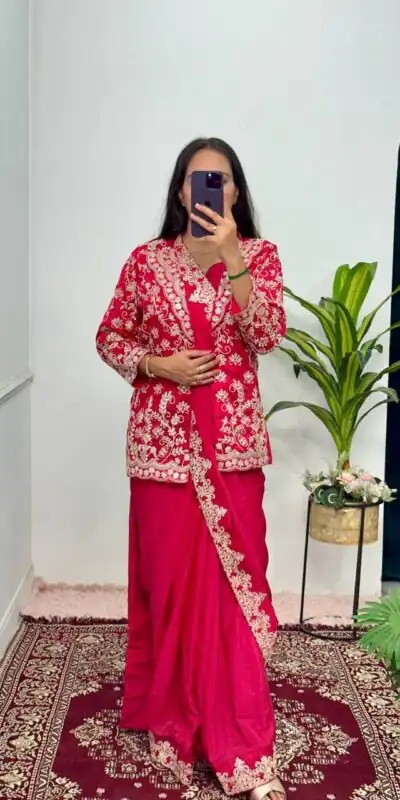 Red Chinon Work On Koti With Lace Border Saree | Sarees, Bollywood Sarees, Creative Sarees, Designer Sarees, Embroidered Sarees, Ethnic Saree, Modern Digital sarees, Party Wear Sarees