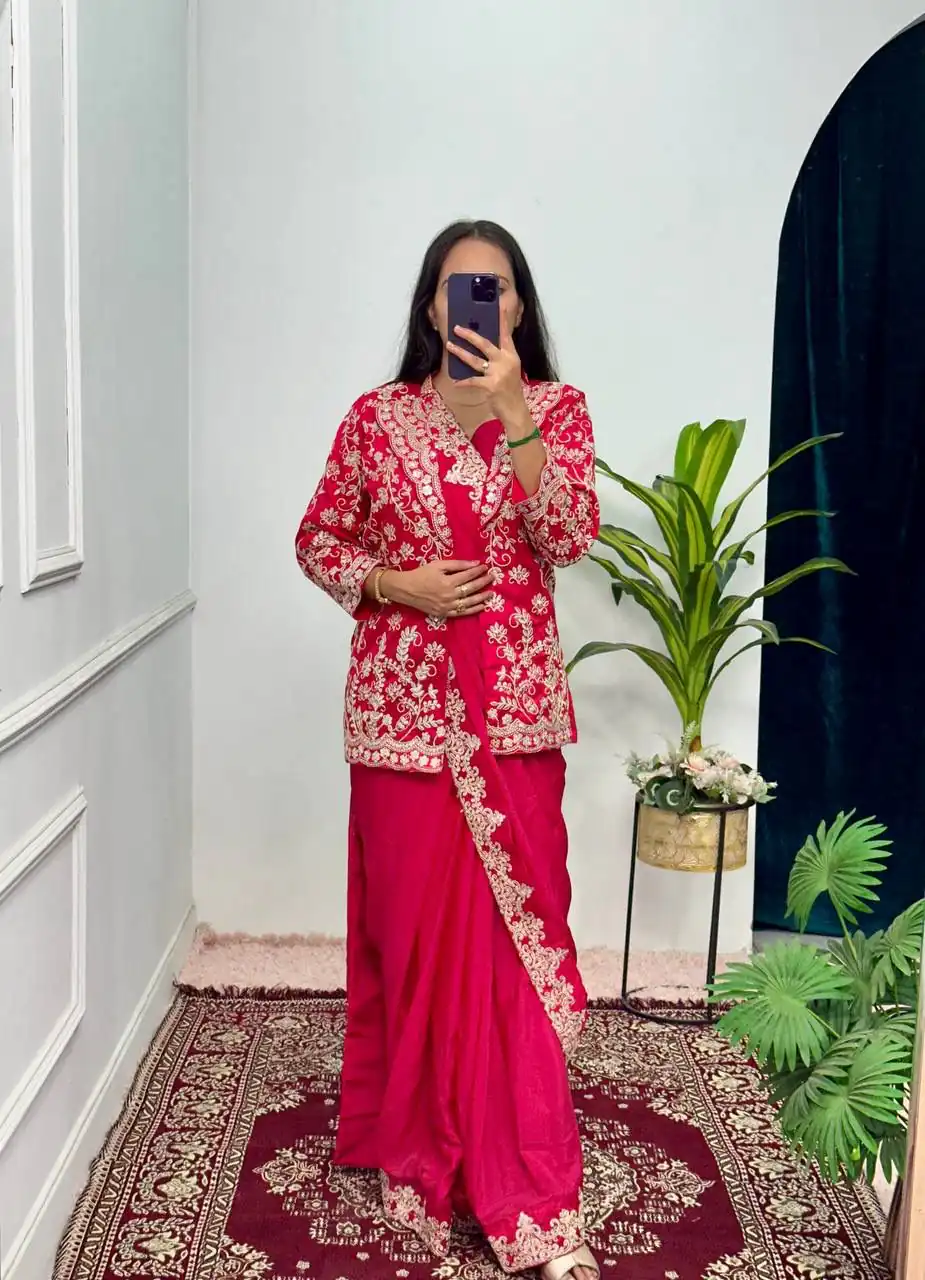 Red Chinon Work On Koti With Lace Border Saree | Sarees, Bollywood Sarees, Creative Sarees, Designer Sarees, Embroidered Sarees, Ethnic Saree, Modern Digital sarees, Party Wear Sarees