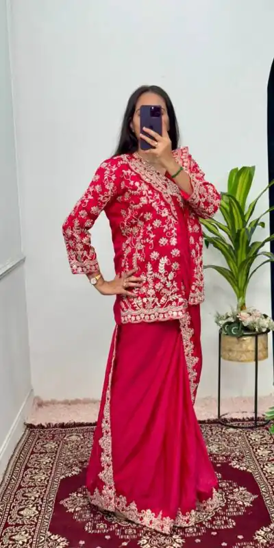 Red Chinon Work On Koti With Lace Border Saree | Sarees, Bollywood Sarees, Creative Sarees, Designer Sarees, Embroidered Sarees, Ethnic Saree, Modern Digital sarees, Party Wear Sarees
