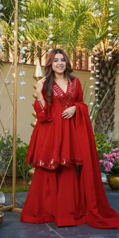 Red Cosmos Mirror Lace Work Salwar Suit | Jump Suits, Salwar suit, Casual Suits, Creative suits, Designer Suits, Palazzo Suits, Party Wear Suits, Patiala Suits, Straight Suits