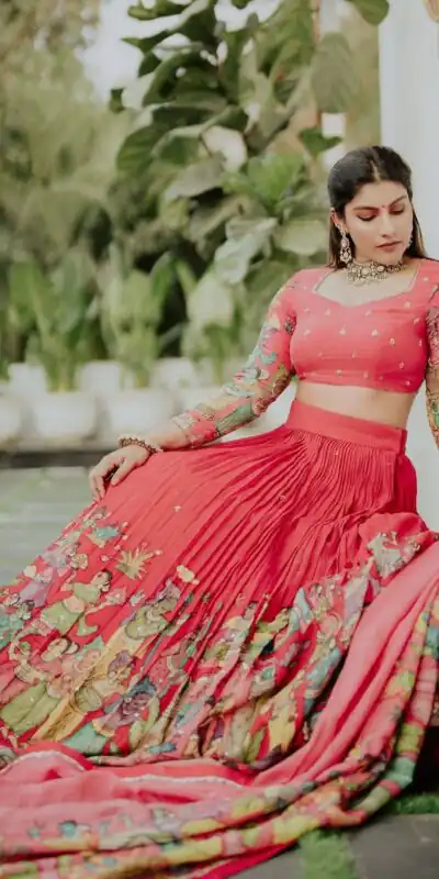 Red Cotton Kalamkari Print Lehenga Choli | Lehenga, Bollywood Lehenga, Creative Lehenga, Designer Lehenga, Embroidered Lehenga, Party Wear Lehenga