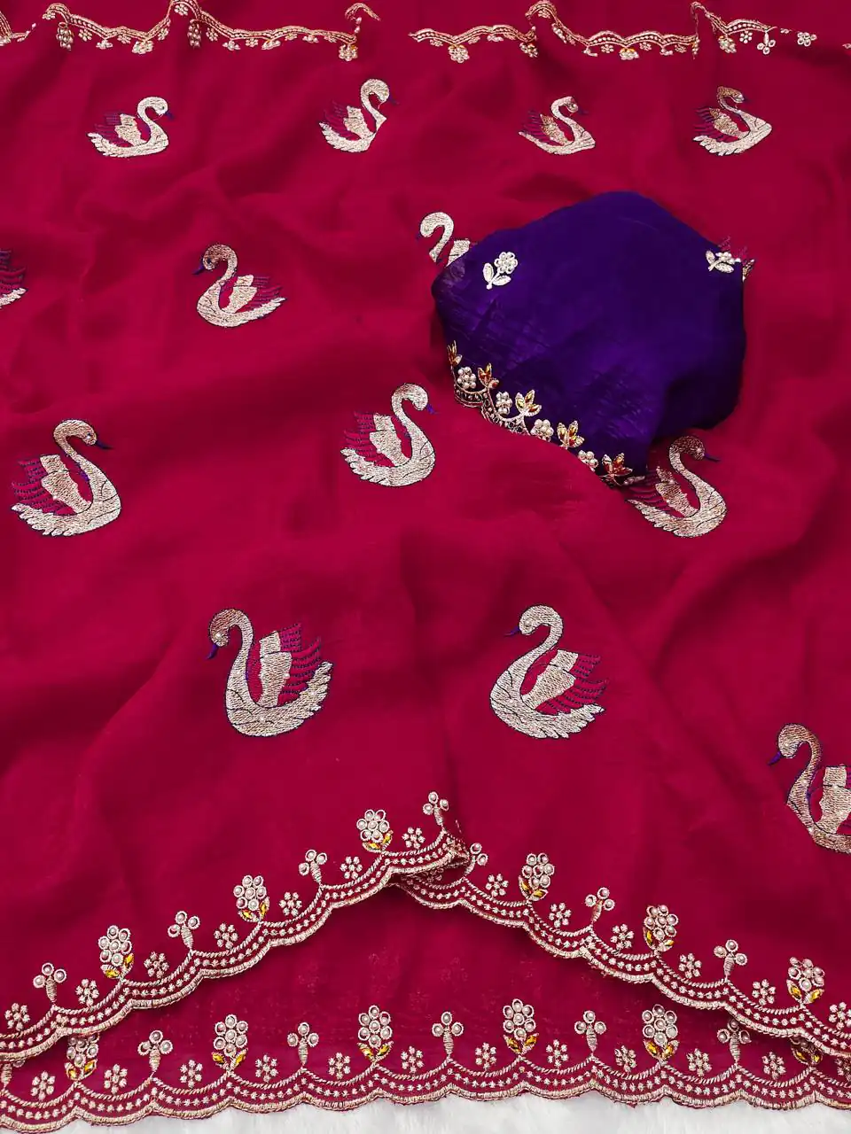 Red Crunchy Chiffon Diamond Work Saree | Sarees, Bollywood Sarees, Creative Sarees, Designer Sarees, Embroidered Sarees, Ethnic Saree, Modern Digital sarees, Party Wear Sarees