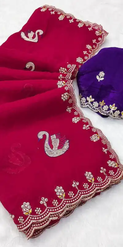 Red Crunchy Chiffon Diamond Work Saree | Sarees, Bollywood Sarees, Creative Sarees, Designer Sarees, Embroidered Sarees, Ethnic Saree, Modern Digital sarees, Party Wear Sarees