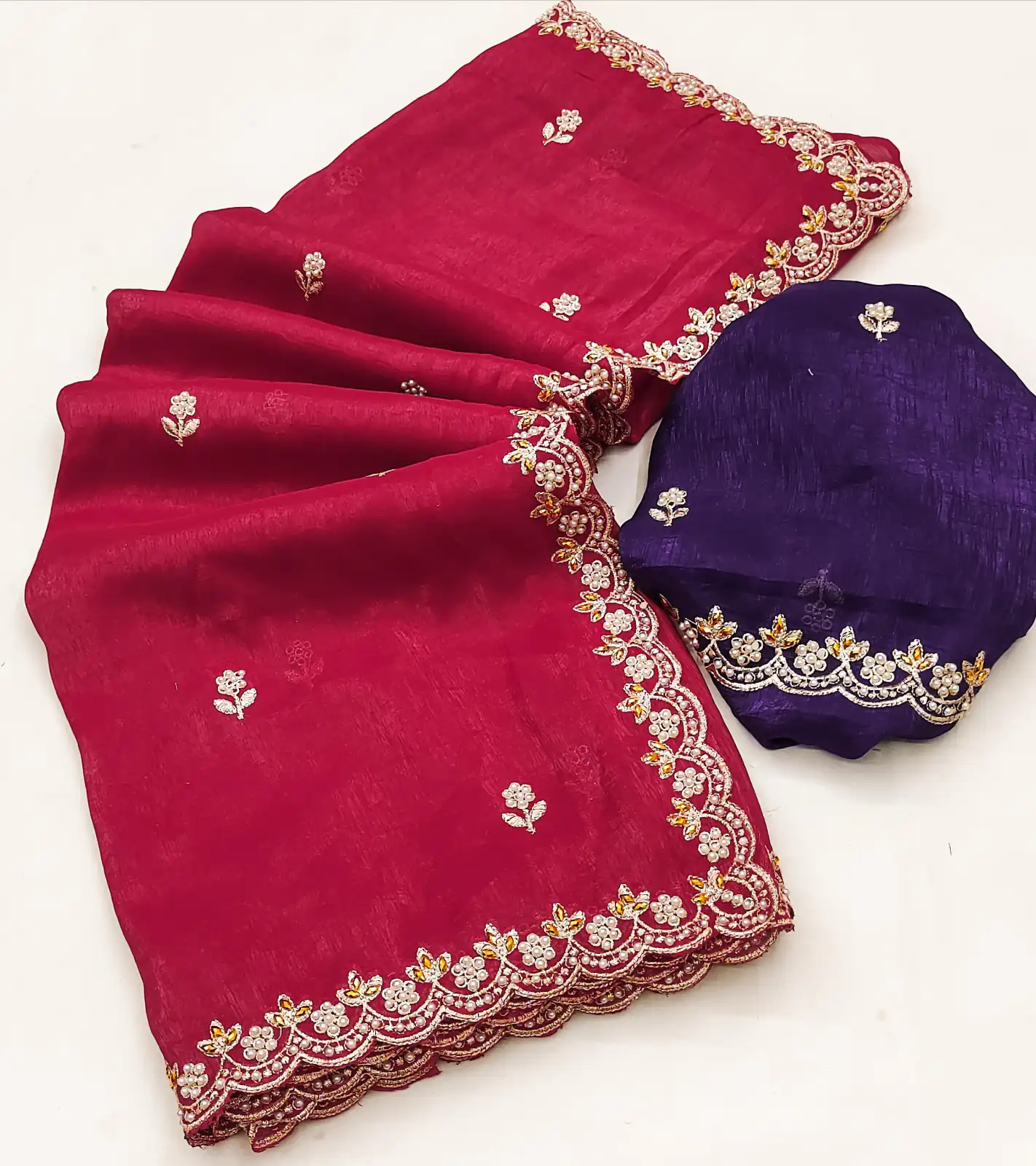 Red Crunchy Chiffon Embroidery Work Saree | Sarees, Bollywood Sarees, Creative Sarees, Designer Sarees, Embroidered Sarees, Ethnic Saree, Modern Digital sarees, Party Wear Sarees
