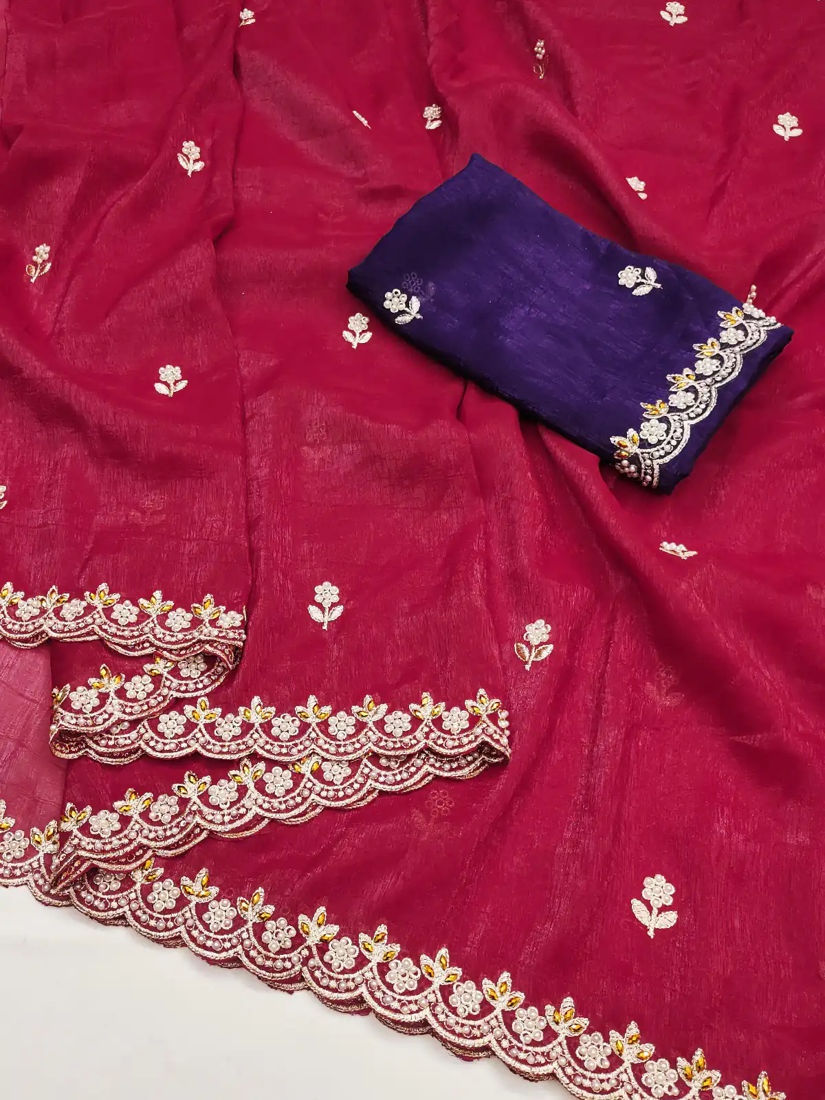 Red Crunchy Chiffon Embroidery Work Saree | Sarees, Bollywood Sarees, Creative Sarees, Designer Sarees, Embroidered Sarees, Ethnic Saree, Modern Digital sarees, Party Wear Sarees