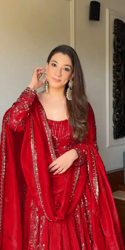 Red Crunchy Silk Lace Embroidery Work Gown | Gowns, Bollywood Gowns, Creative Gowns, Designer Gowns, Embroidered Gowns, Party Wear Gowns