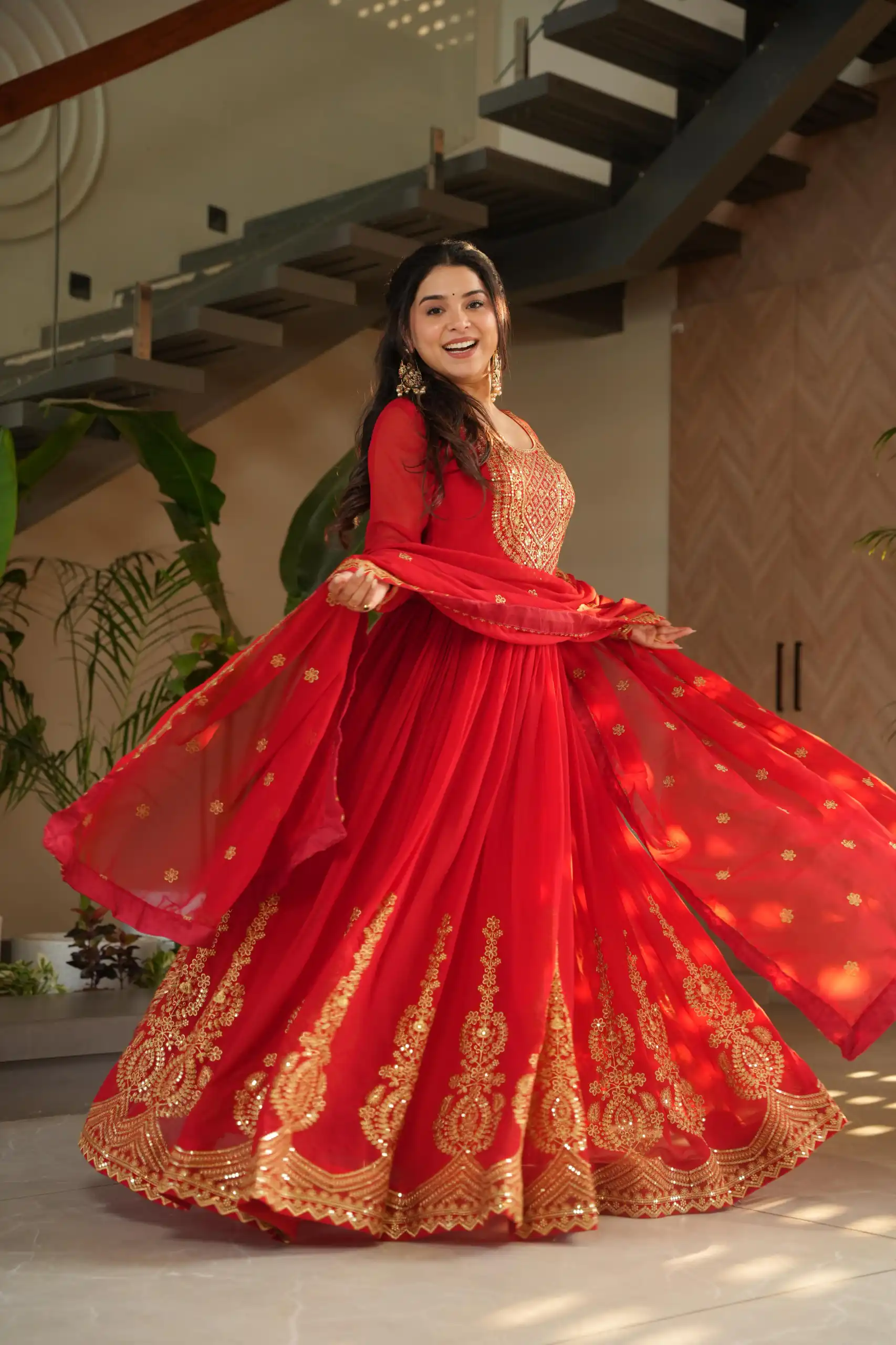 Red Faux Blooming Sequins Zari Gown | Gowns, Bollywood Gowns, Creative Gowns, Designer Gowns, Embroidered Gowns, Party Wear Gowns